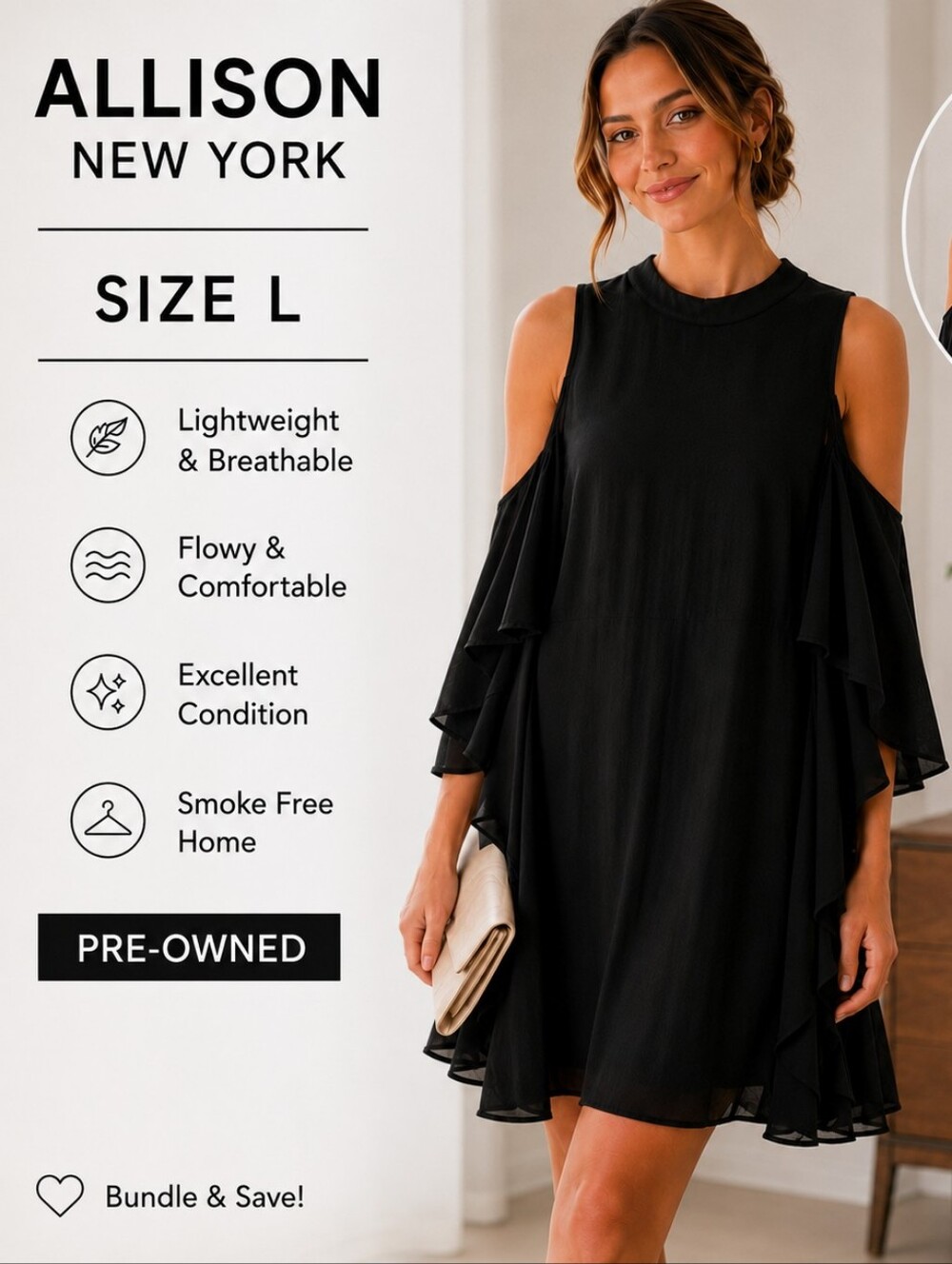 Allison New York Black Cold-Shoulder Ruffle Mini Dress